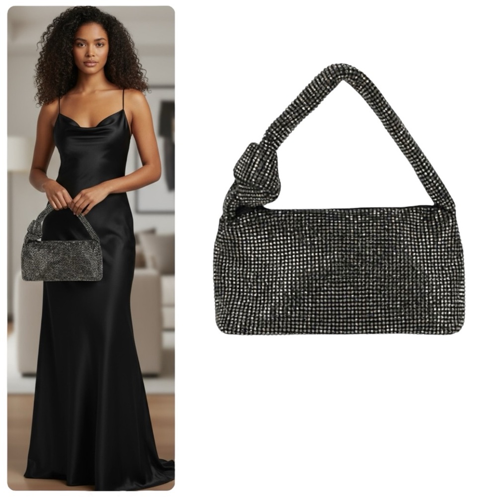 NWT Gunne Sax Jessica McClintock Etta Diamond Mesh Black Knotted Bag